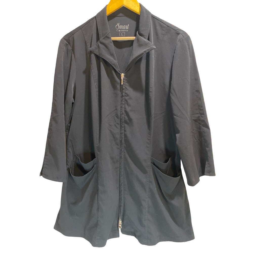 Smart by Maevn Womens Black‎ Zip Front Scrub Jacket Professional Medical Coat L